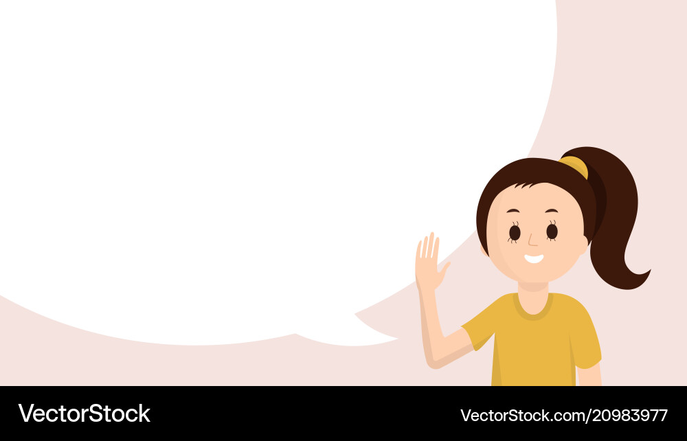 Smiling girl with empty block waving hello Vector Image
