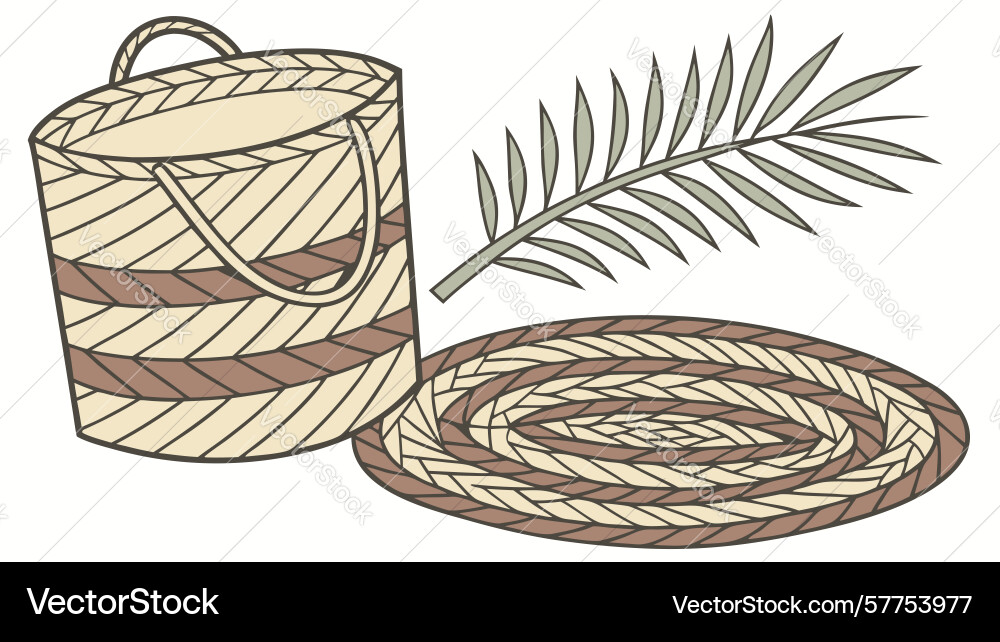 Woven basket with matching round mat rustic set Vector Image