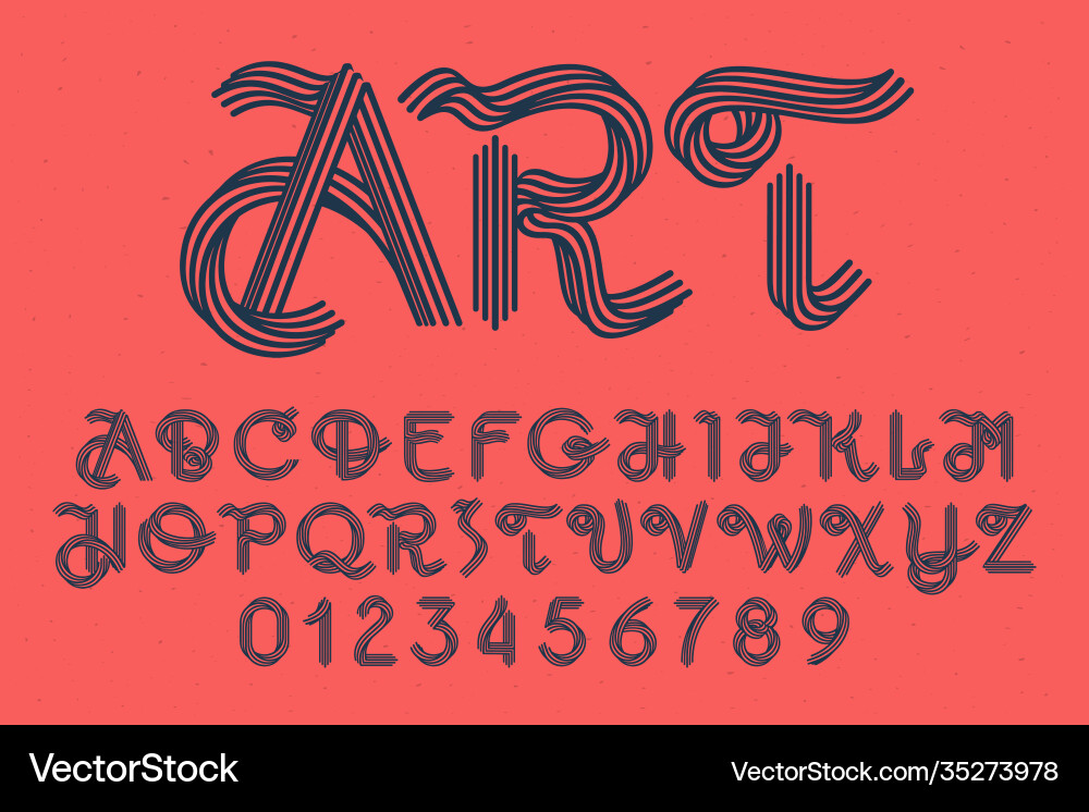 Alphabet and numbers set made five parallel Alphabet and numbers set made five parallel vector image