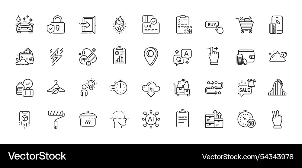 Boiling pan shopping cart and qr code line icons Boiling pan shopping cart and qr code line icons vector image