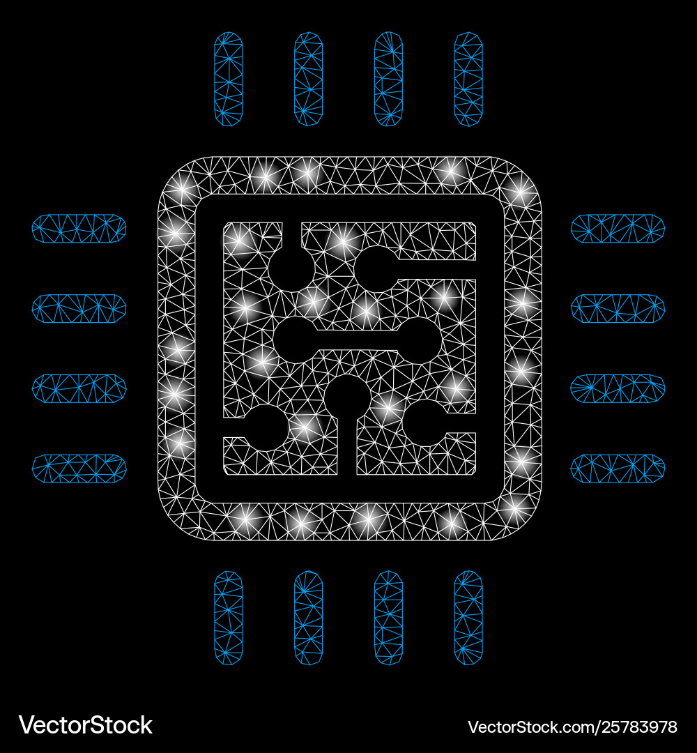 Bright mesh network cpu circuit with flare spots Bright mesh network cpu circuit with flare spots vector image