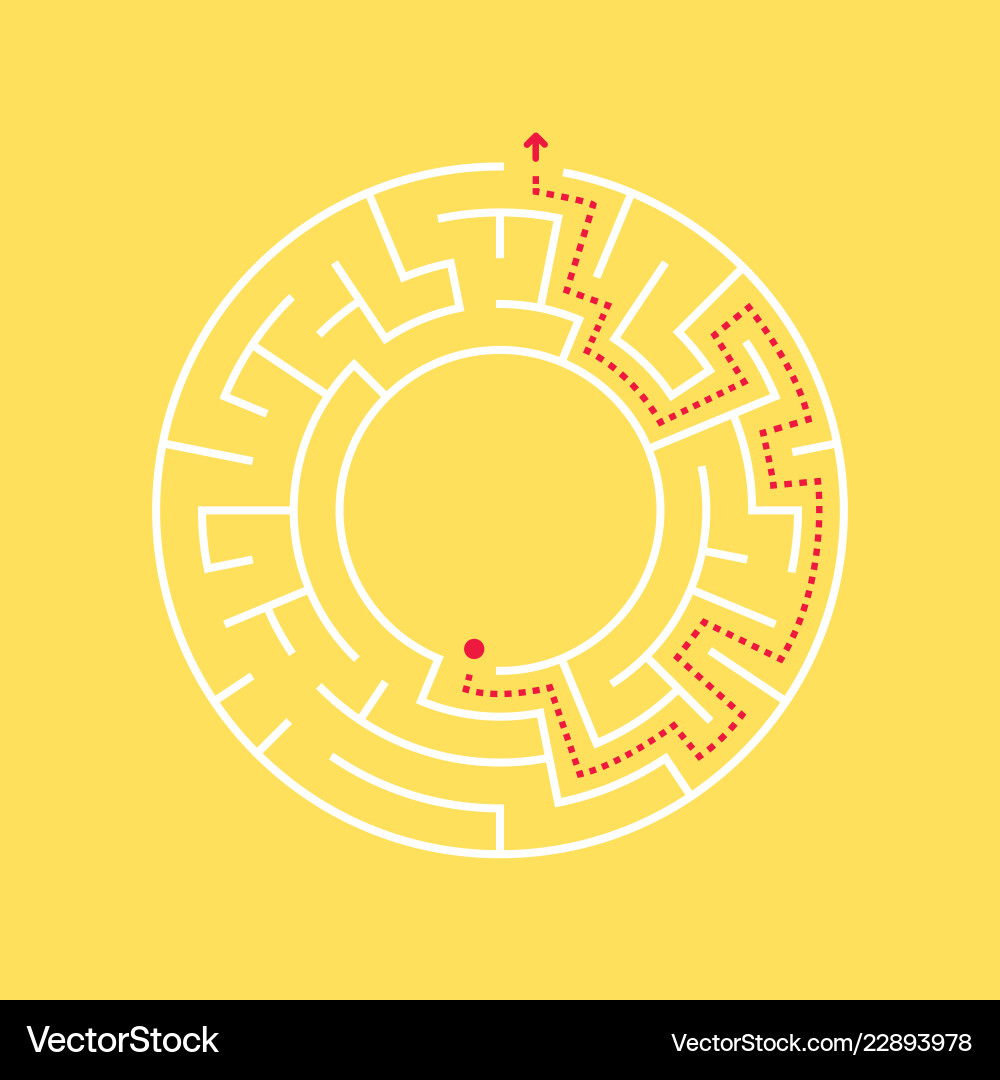 Circular maze and path to the exit from center Circular maze and path to the exit from center vector image