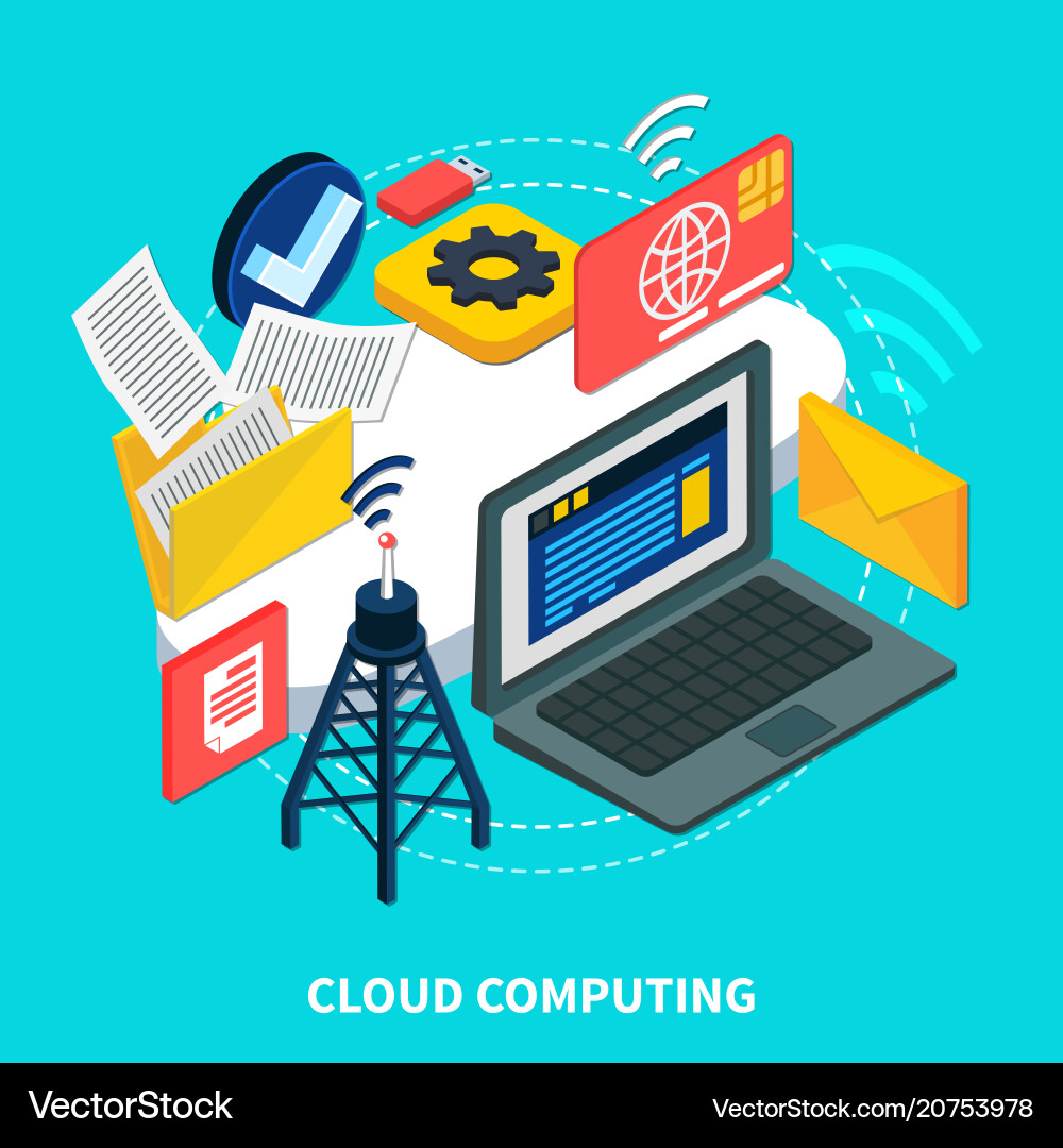 Cloud Computing Isometric Data Network Vector Image