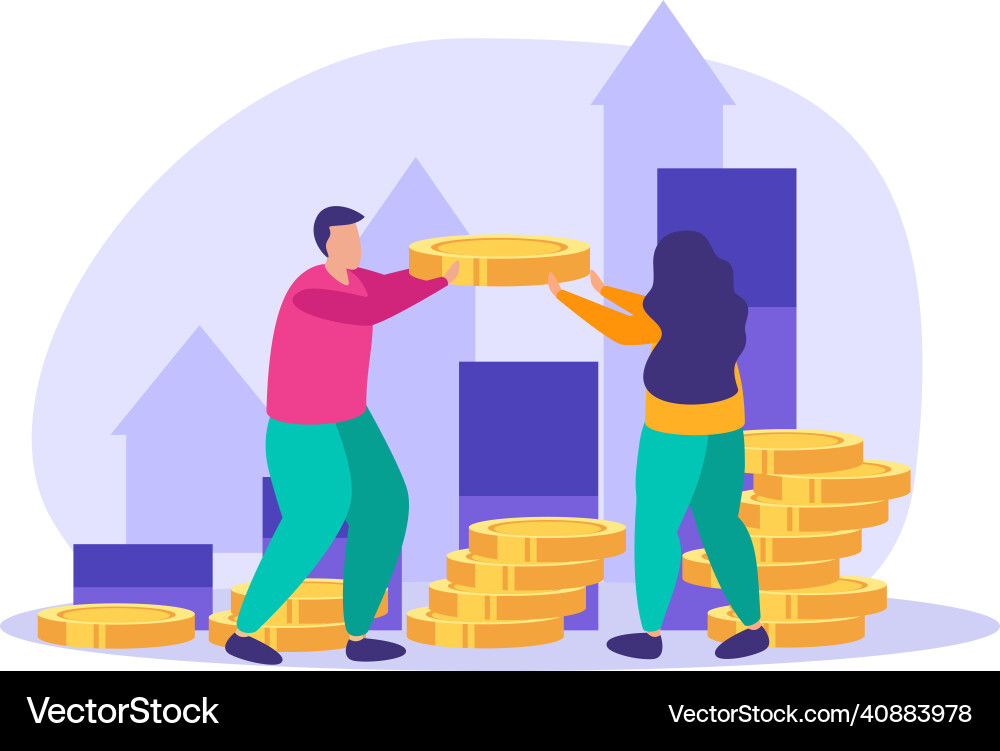 Coin stacks building composition Coin stacks building composition vector image