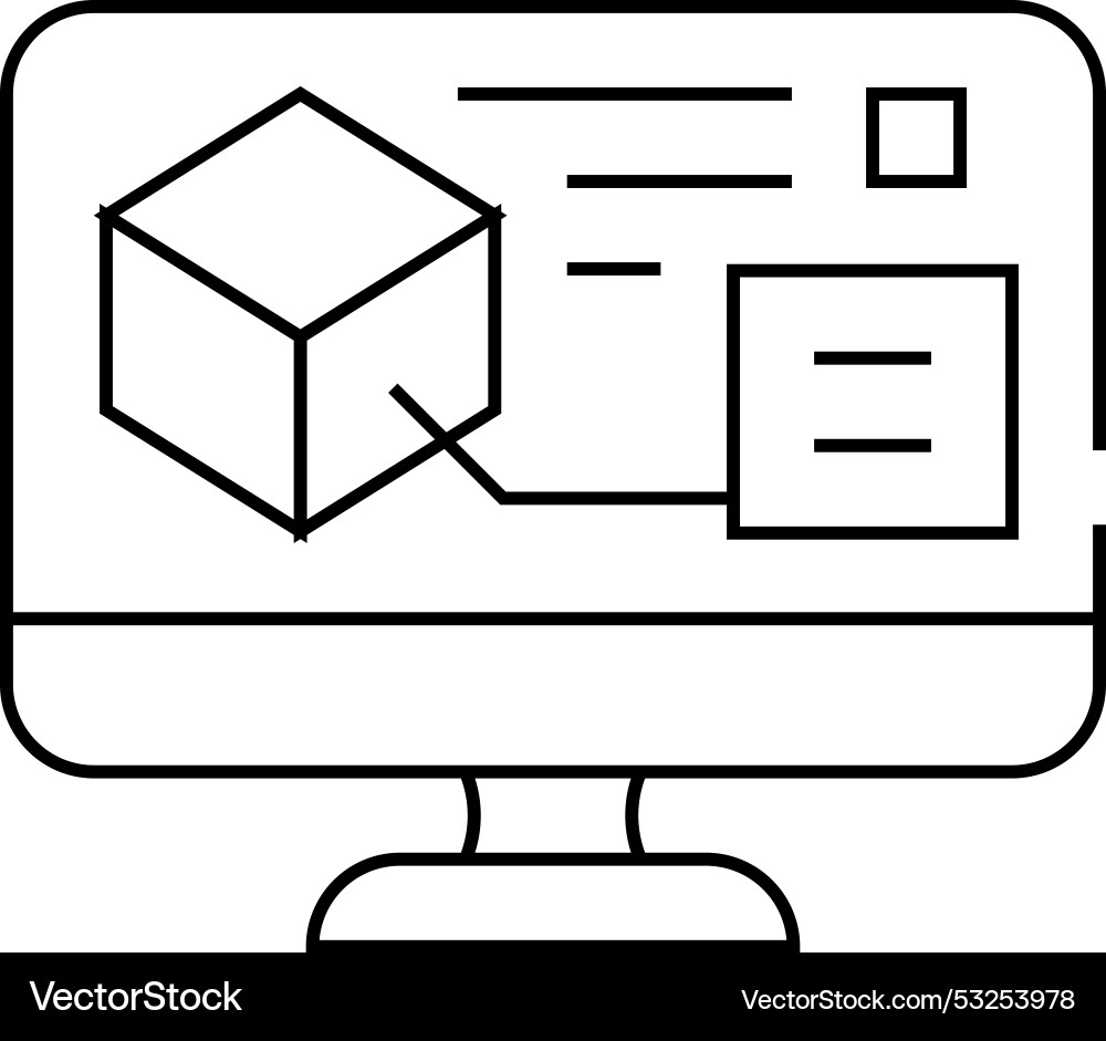 Digital model on computer screen line icon Vector Image