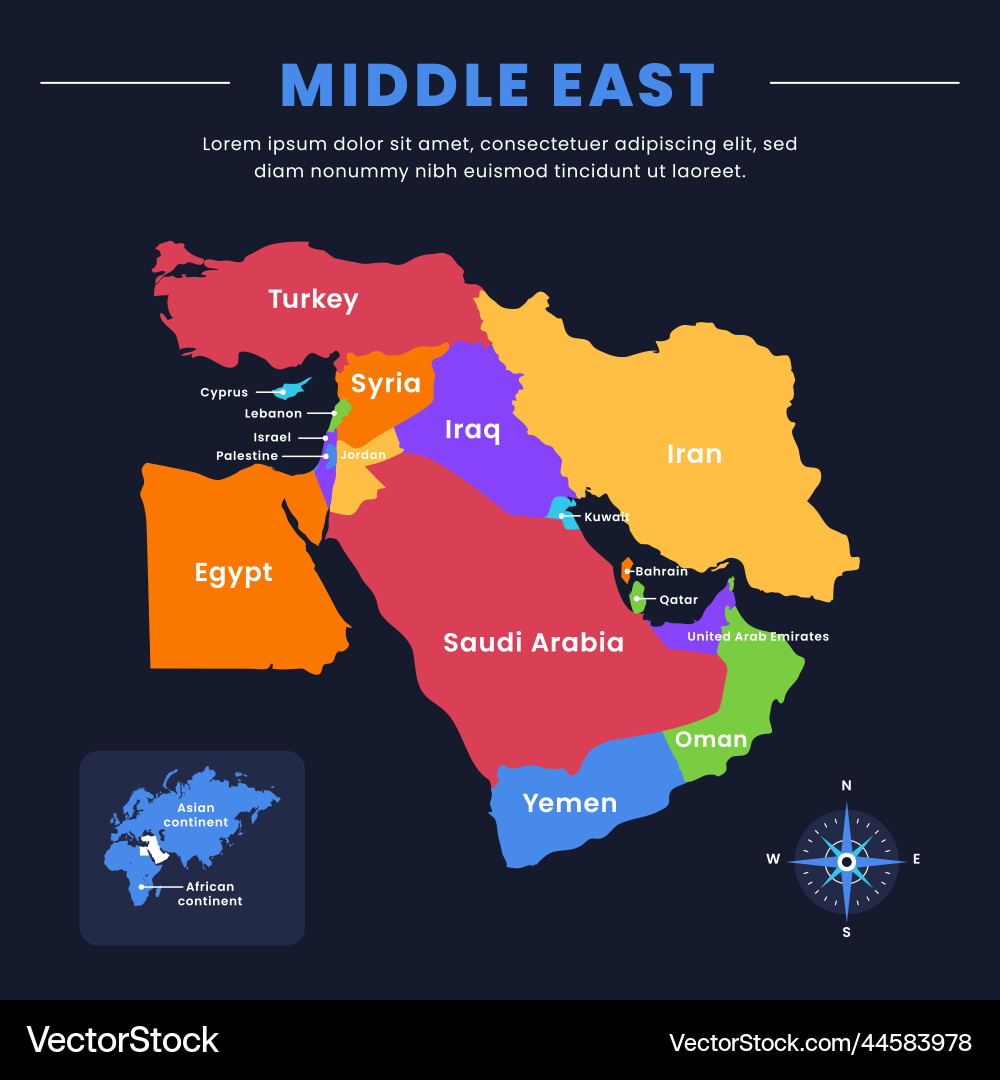 Flat design middle east map Flat design middle east map vector image