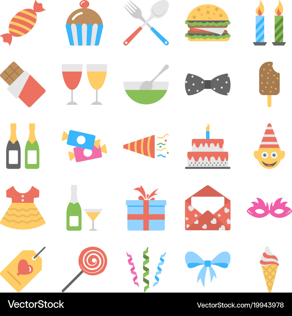 Flat icon set of birthday vector image