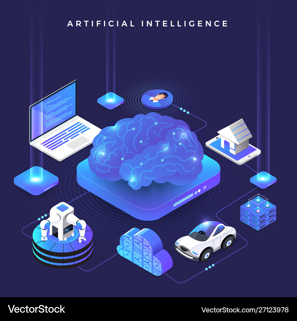 Isometric artificial intelligence Royalty Free Vector Image