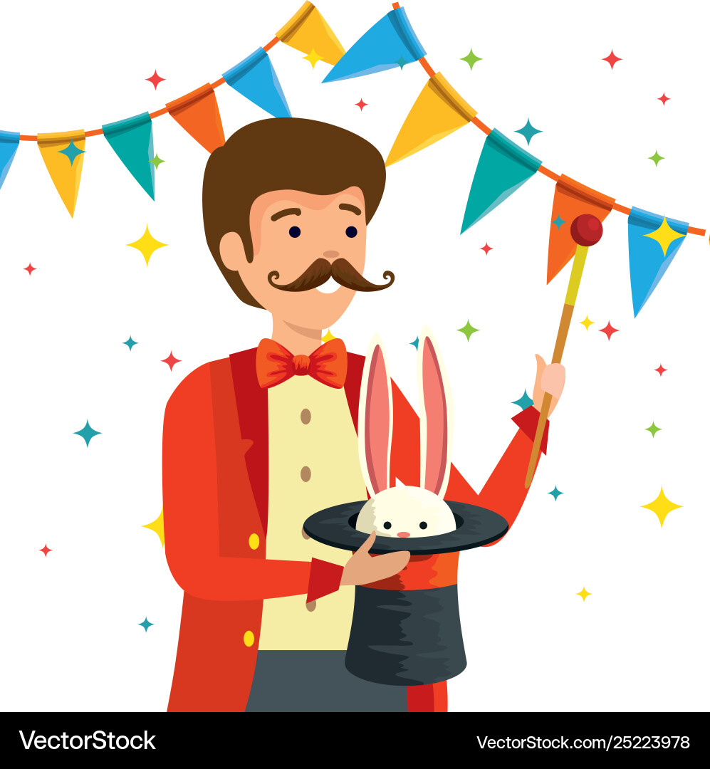 Man magician costume with rabbit animal inside hat Man magician costume with rabbit animal inside hat vector image