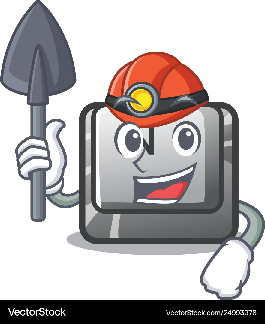 Miner n button attached to mascot keyboard Miner n button attached to mascot keyboard Vector Image