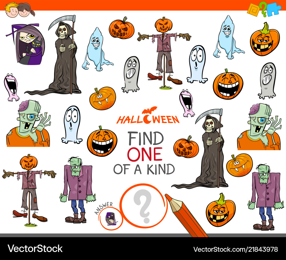 One of a kind task with halloween characters One of a kind task with halloween characters vector image