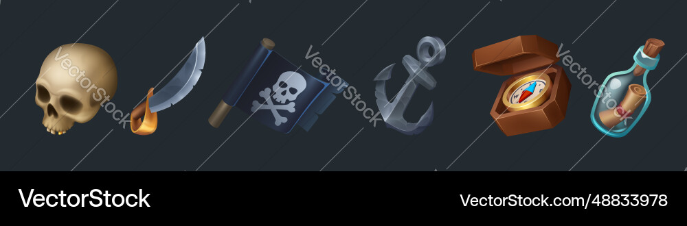 Pirate game ui icon element with map and skull Vector Image