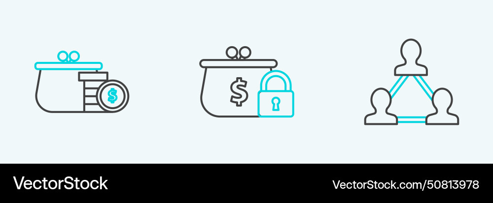Set line project team base wallet with coins Set line project team base wallet with coins vector image