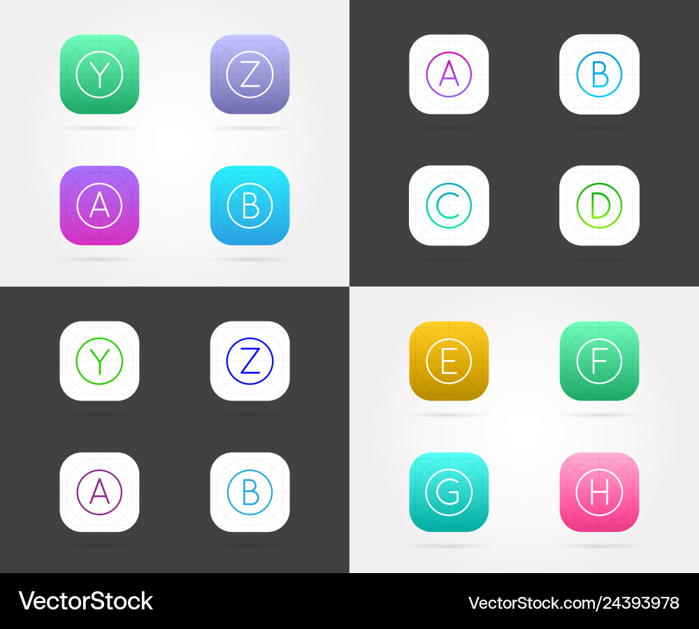 Set of app icon templates with guidelines fresh vector image