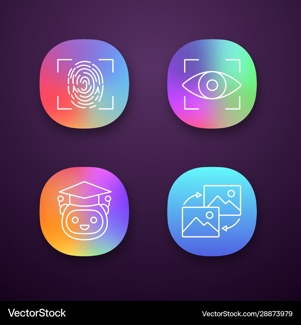 Machine learning app icons set vector image
