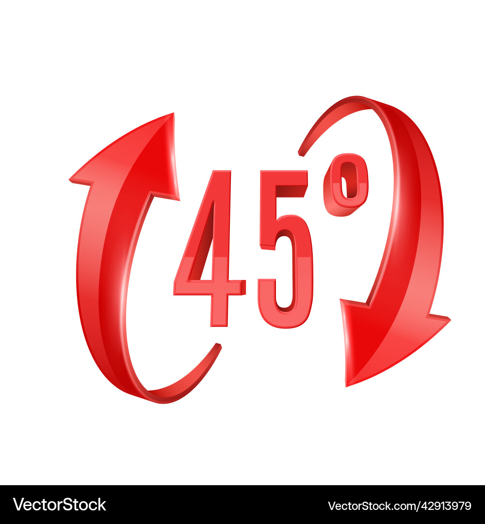 Red glossy 3d curve arrows and 45 degrees sing Red glossy 3d curve arrows and 45 degrees sing vector image