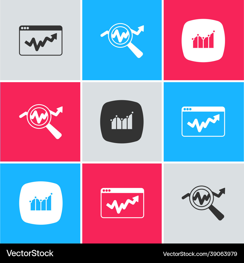 Set graph chart infographic search data analysis Set graph chart infographic search data analysis Vector Image