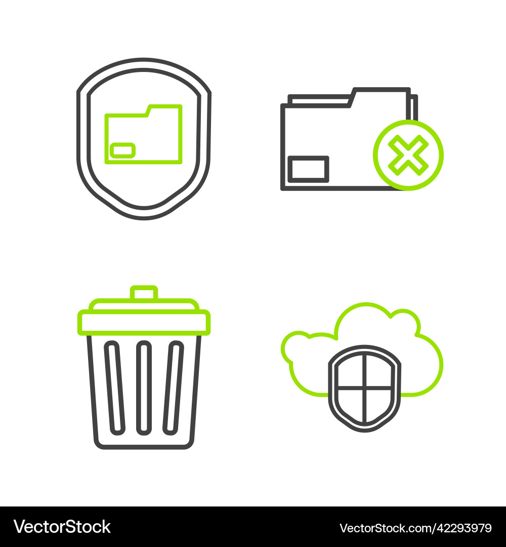Set line cloud and shield trash can delete Set line cloud and shield trash can delete vector image
