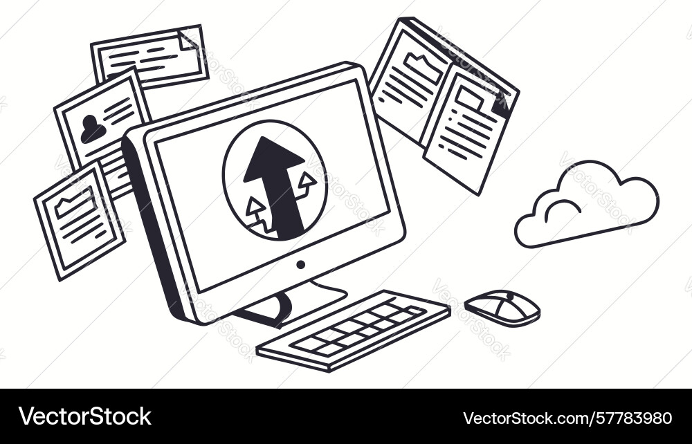 Cloud synchronization data upload to computer Vector Image