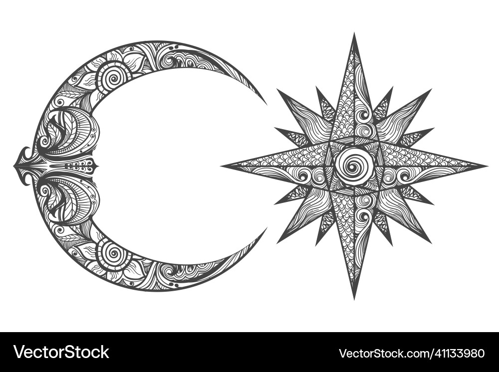 Crescent Mond und Stern im verschränkten Stil gezeichnet Crescent Mond und Stern im verschränkten Stil gezeichnet vektorbild