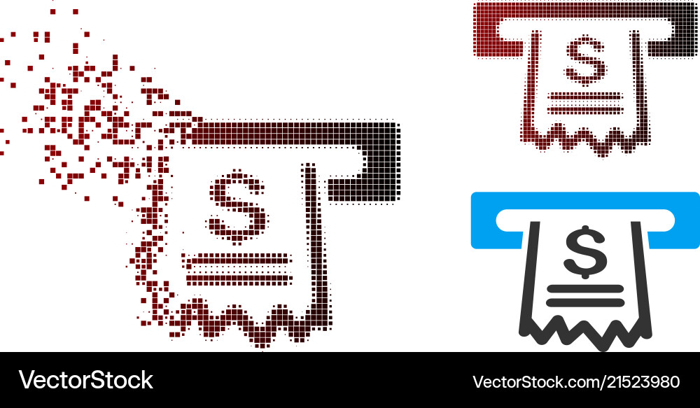 Disintegrating pixel halftone paper receipt Disintegrating pixel halftone paper receipt vector image