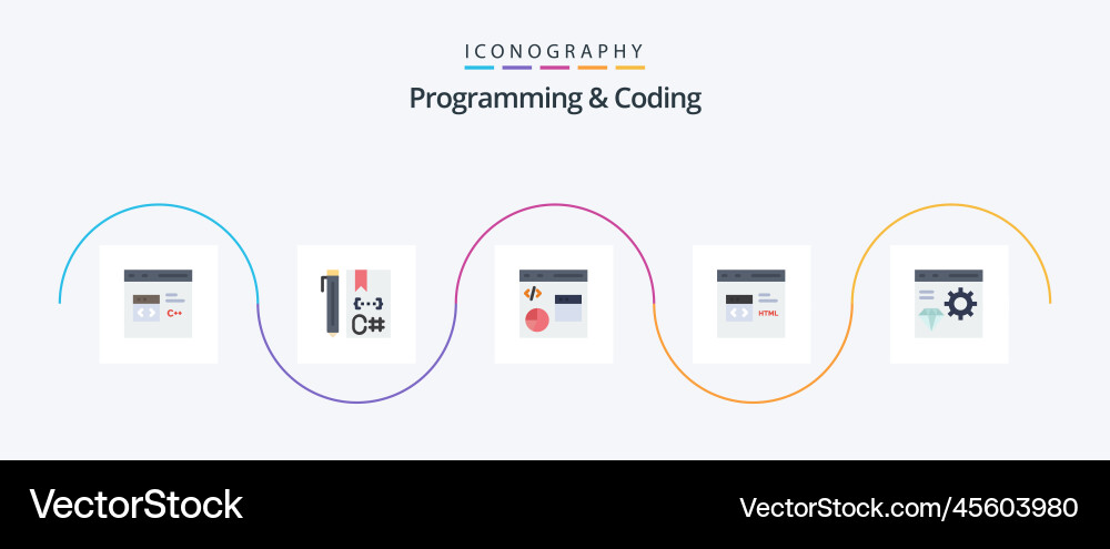 Programming and coding flat 5 icon pack including vector image