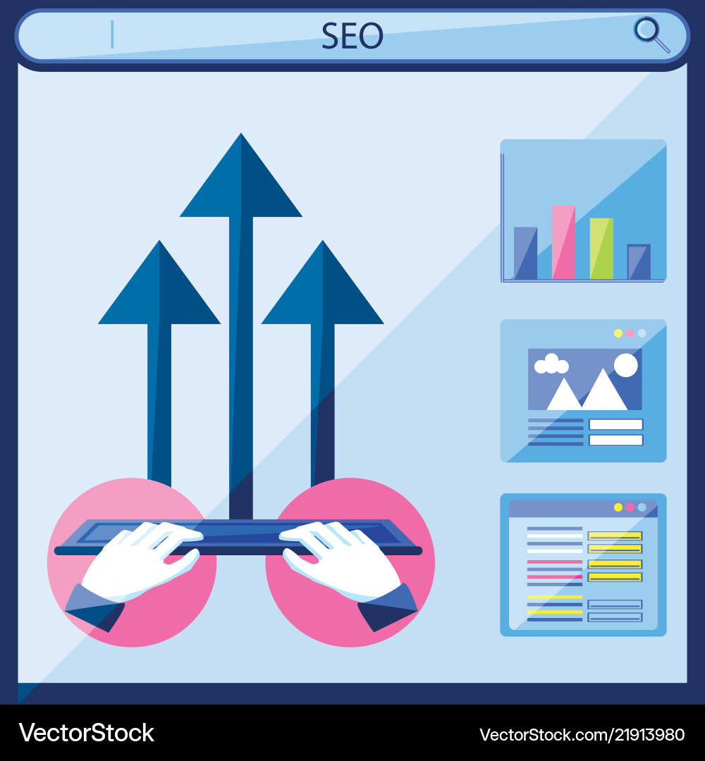Search engine optimization with hands using Search engine optimization with hands using Vector Image