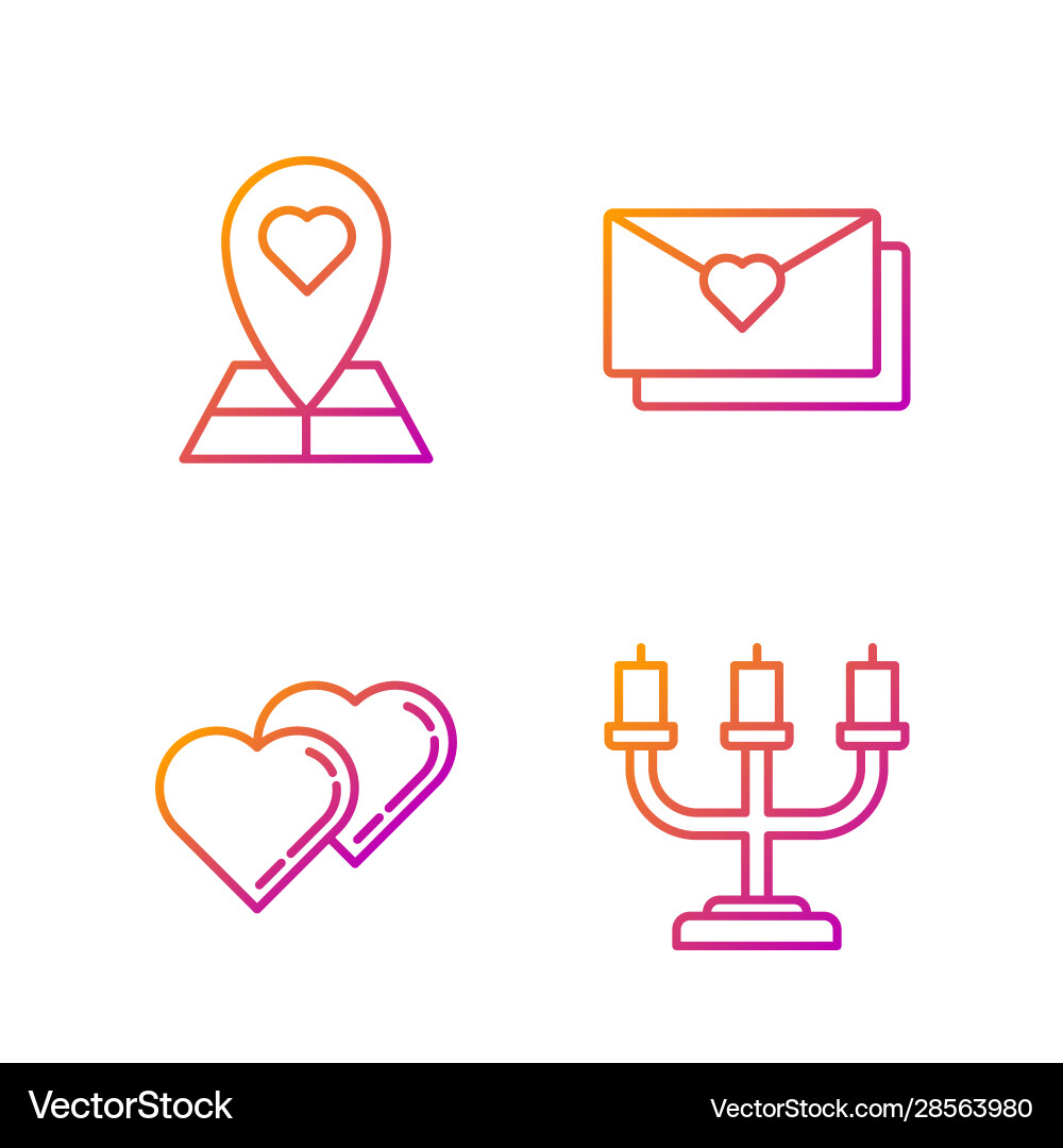 Set line candlestick two linked hearts map vector image