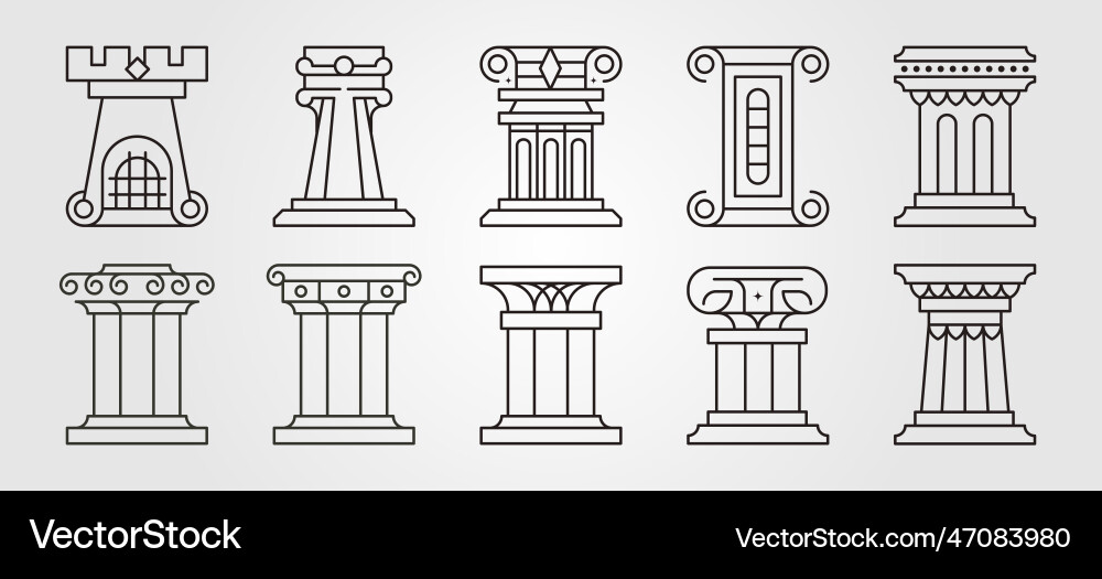 Set of pillar line art design ancient greek Set of pillar line art design ancient greek vector image
