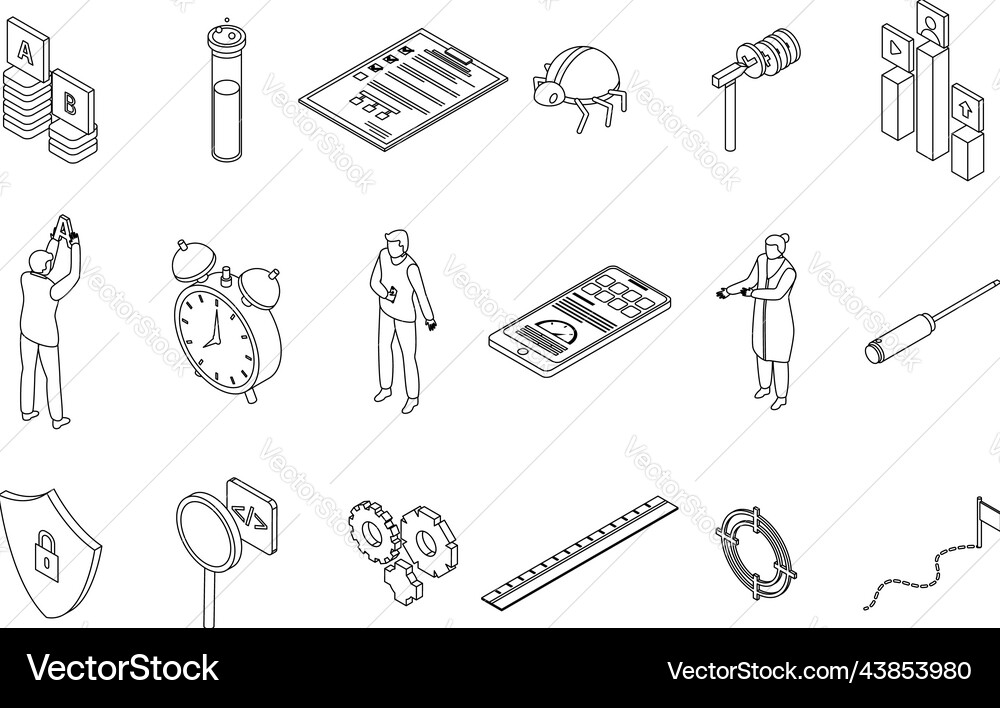 Testing software icons set outline Testing software icons set outline vector image