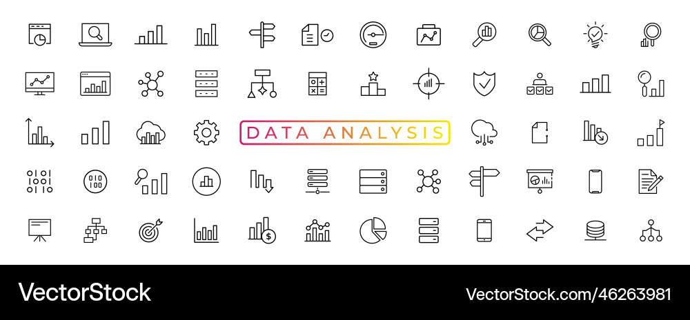 Big data analysis thin line icon set vector image