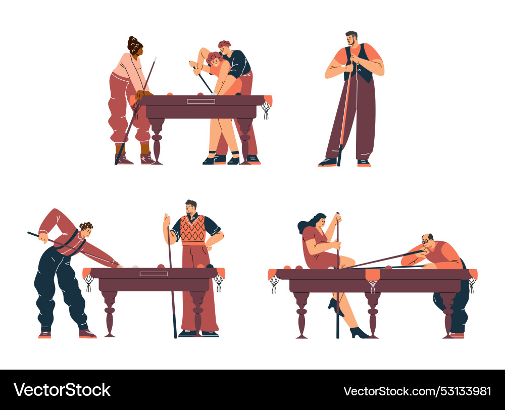 Billiards game competition flat set Royalty Free Vector