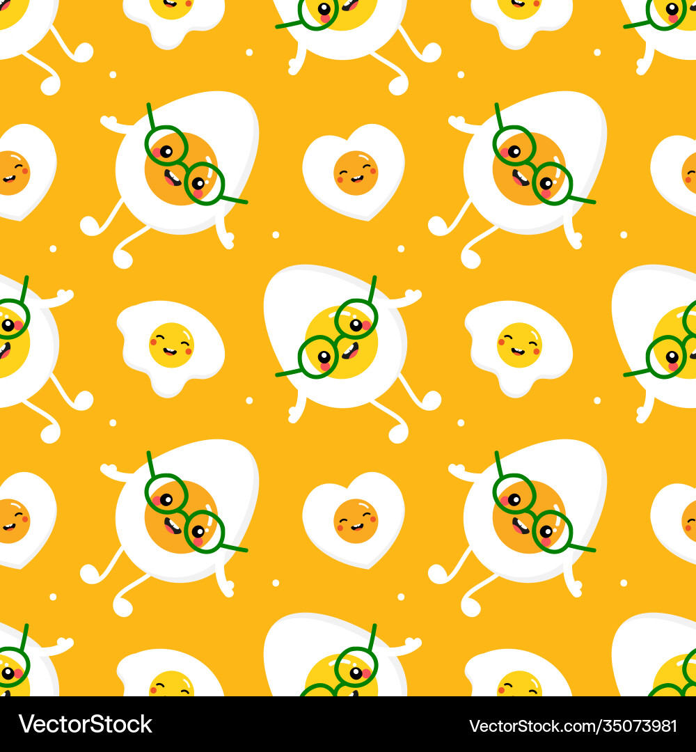 Boiled and fried eggs characters pattern Vector Image