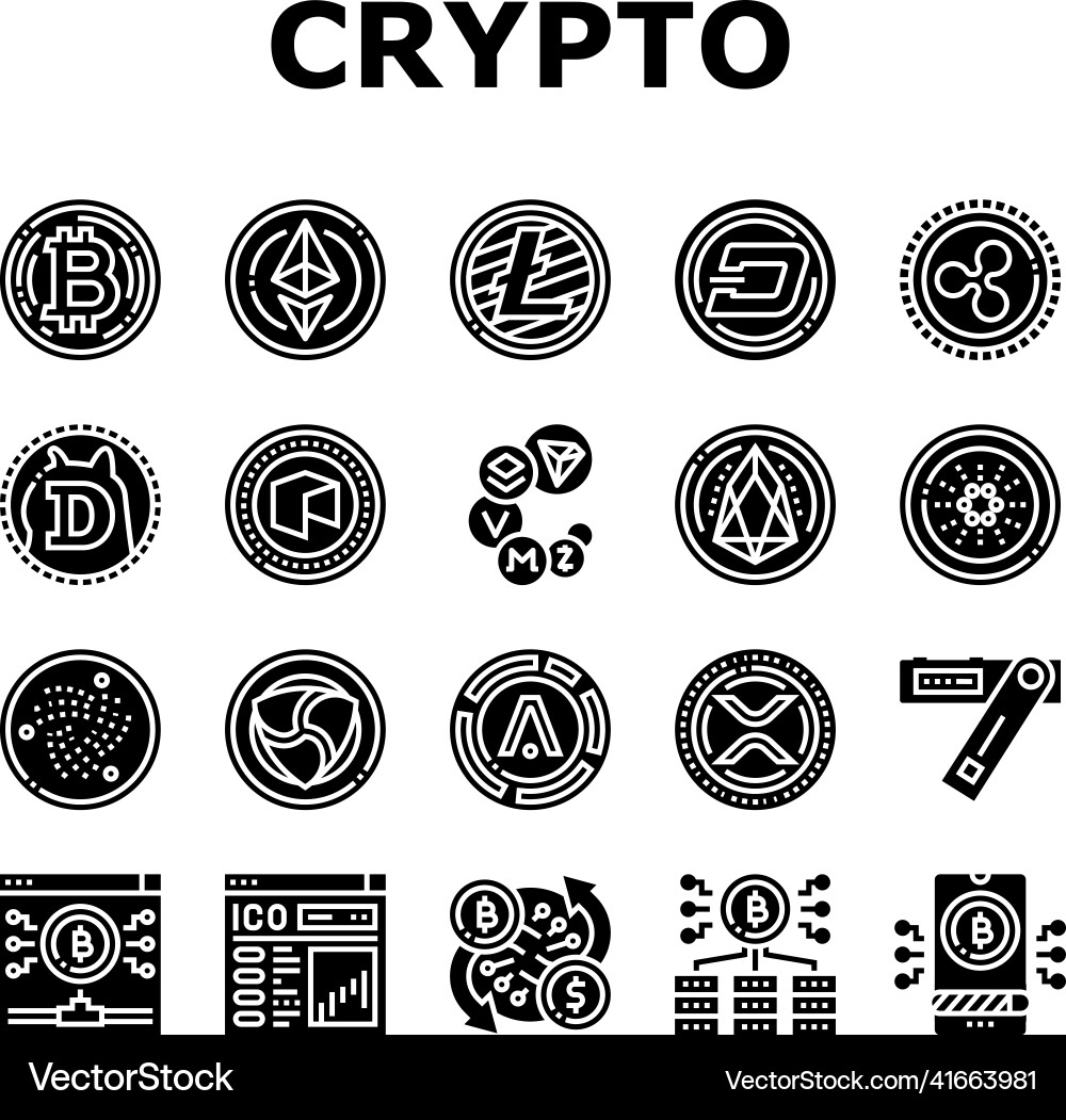 Cryptocurrency digital money icons set Cryptocurrency digital money icons set vector image