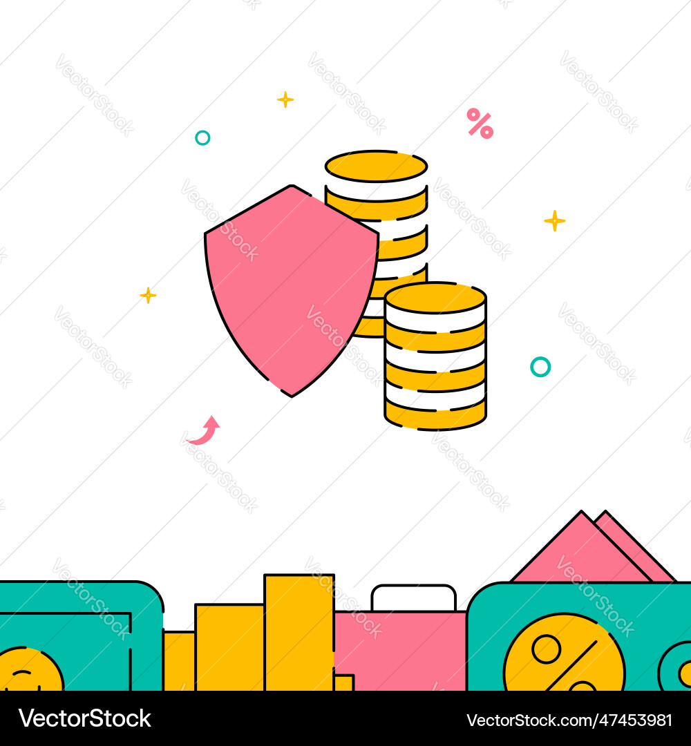 Deposit is protected coin stack with shield Deposit is protected coin stack with shield vector image