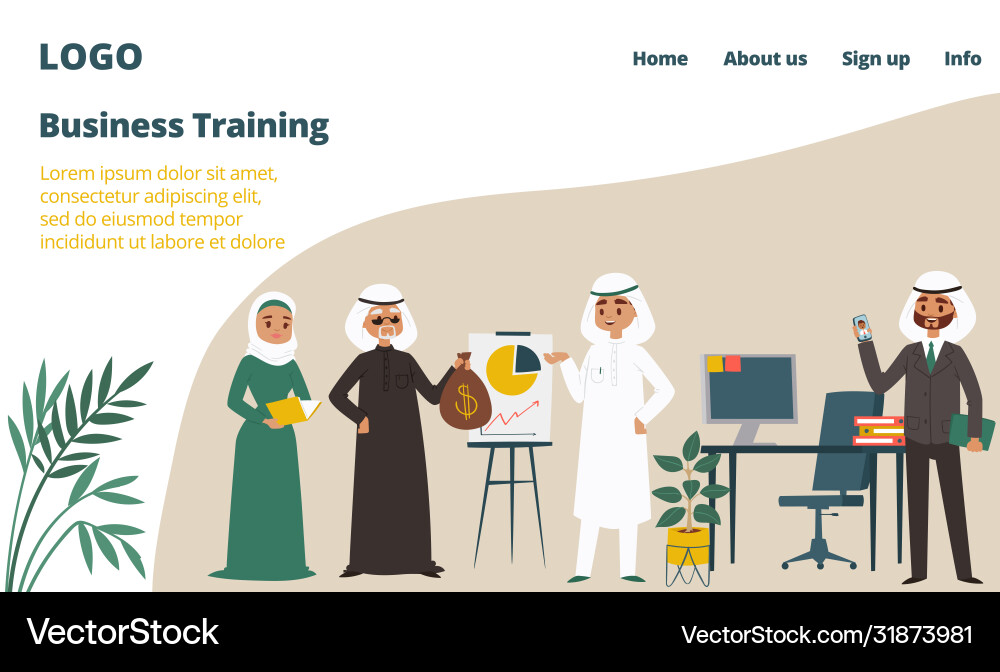 East asia arabic Business Training Landing Web East asia arabic Business Training Landing Web vektorbild