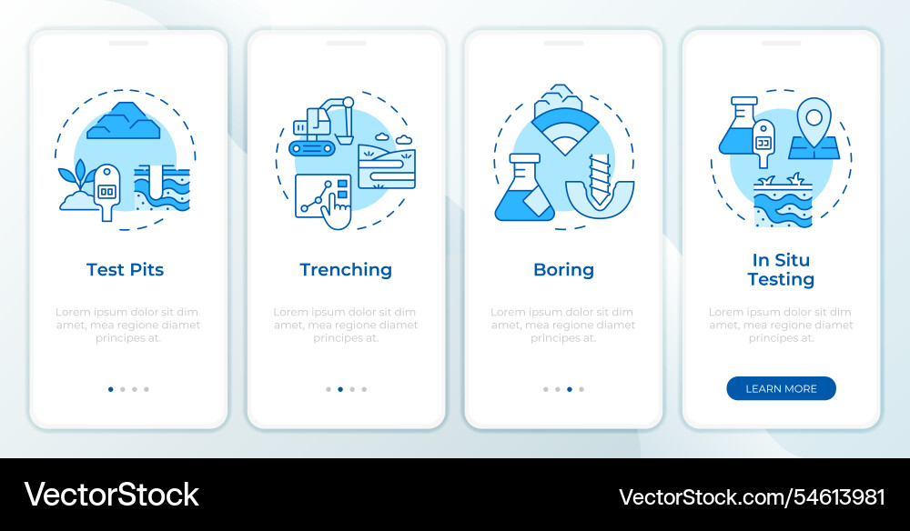 Geotechnical tests blue onboarding mobile app Geotechnical tests blue onboarding mobile app Vector Image