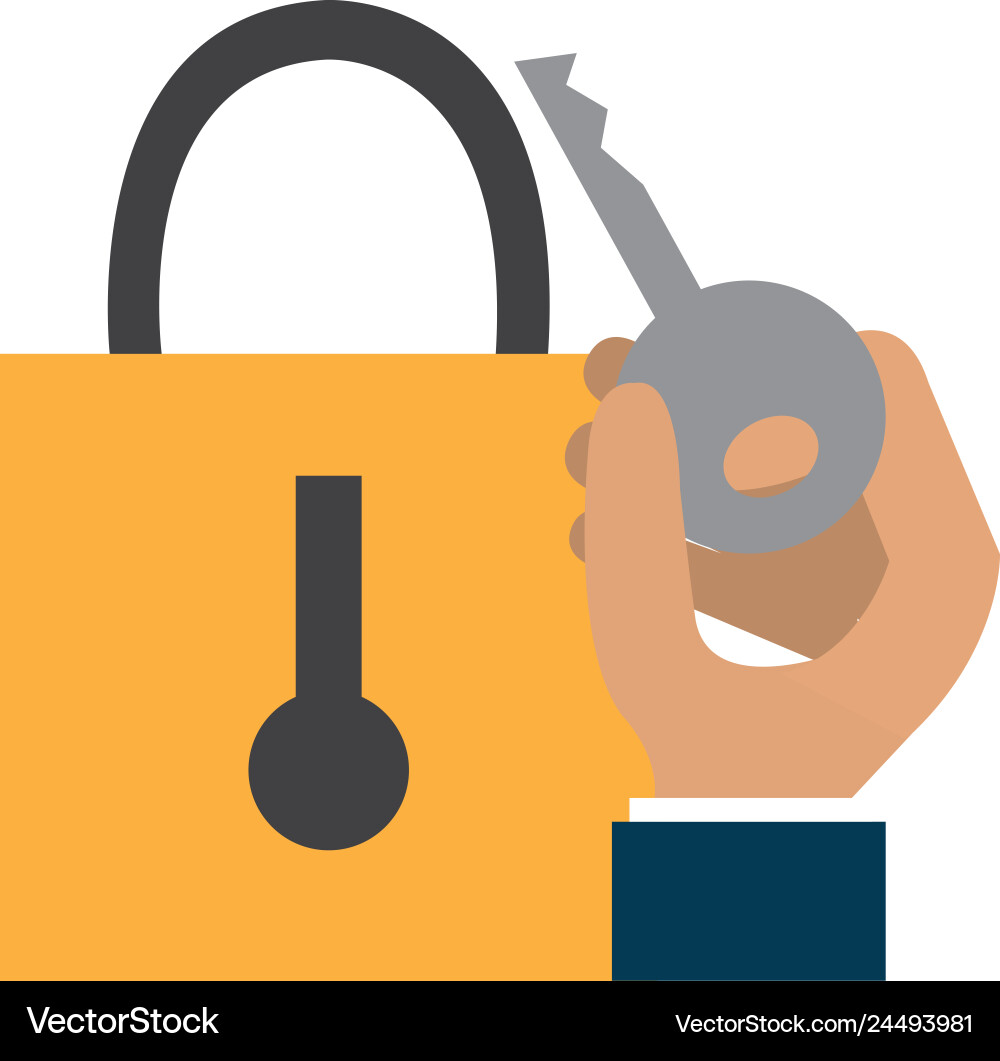 Hand with secure padlock and key Hand with secure padlock and key vector image
