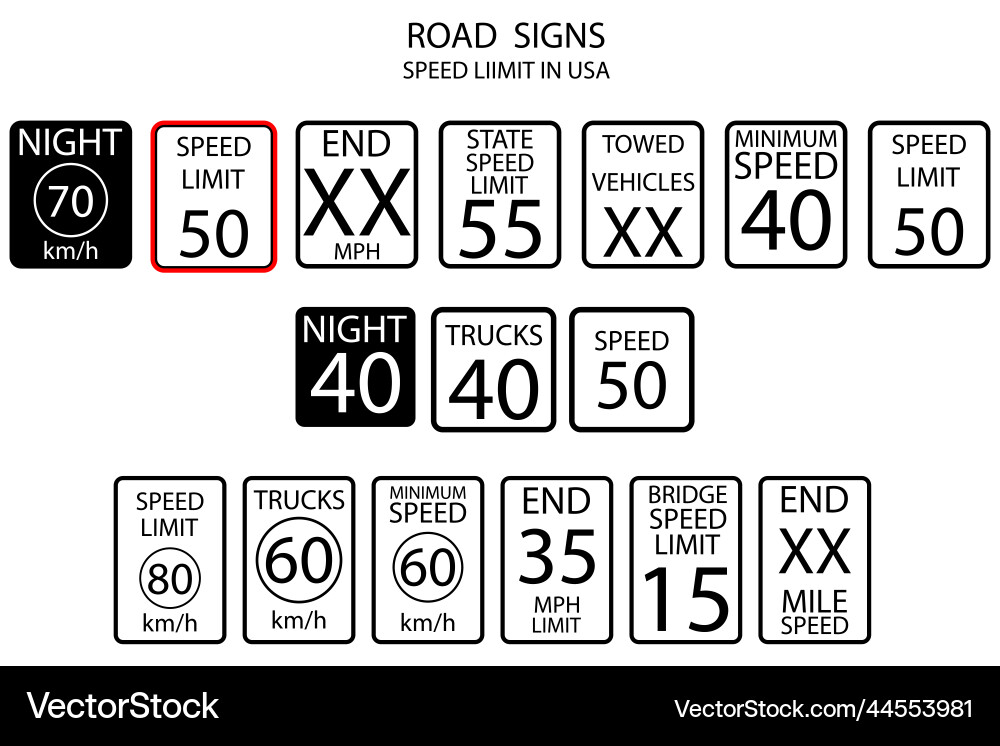 Signs speed limit usa in american style sign Signs speed limit usa in american style sign vector image