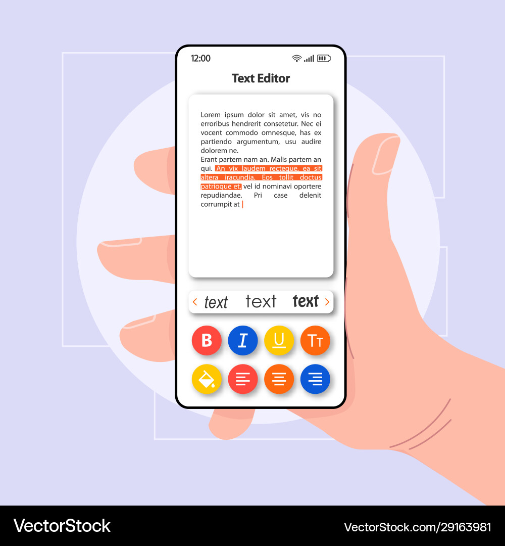 Text editor smartphone interface template mobile Text editor smartphone interface template mobile vector image