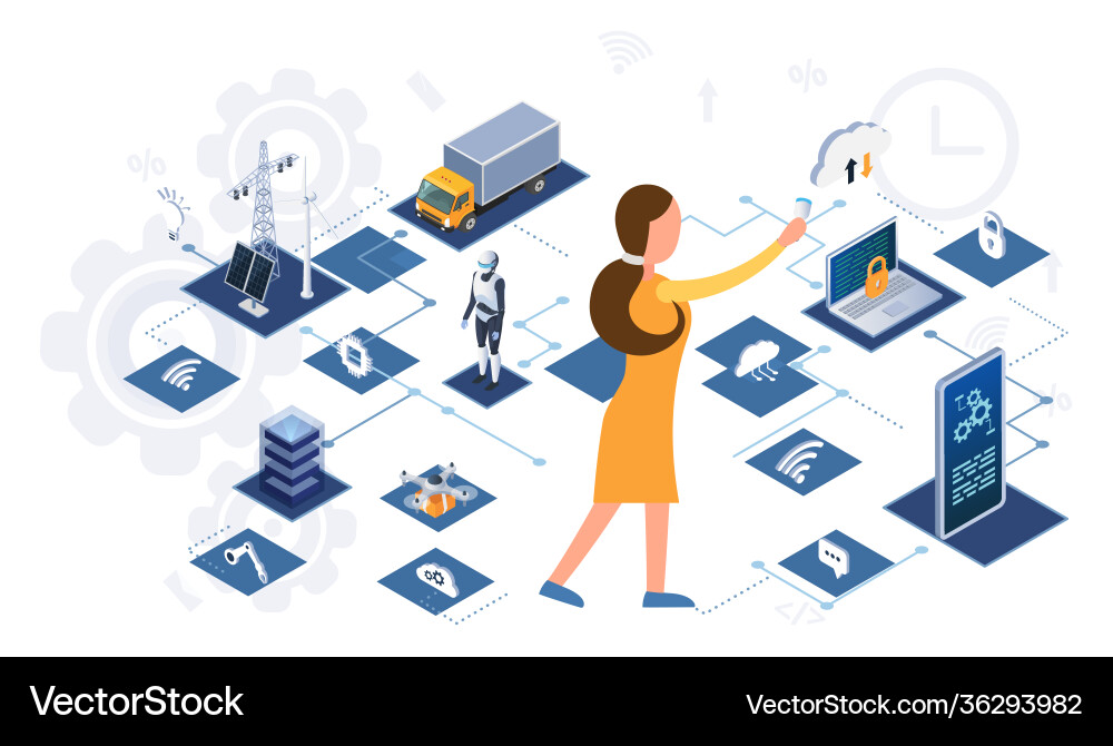 Digital circuit data line internet things Digital circuit data line internet things vector image