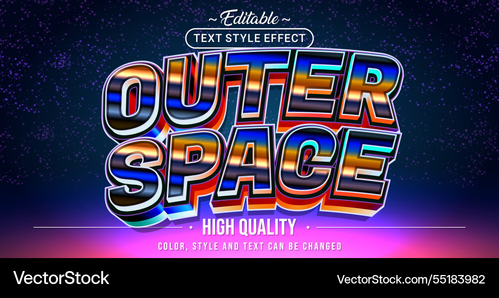 Editable text style effect - outer space Vector Image