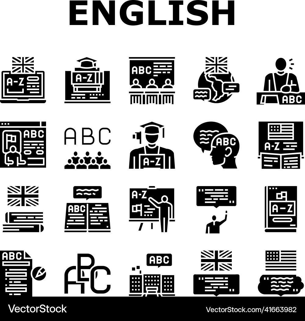 English language learn at school icons set English language learn at school icons set Vector Image
