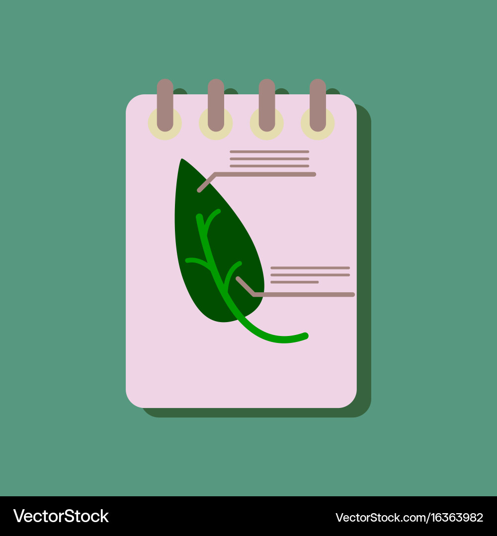 Flat icon design collection notebook and leaf vector image