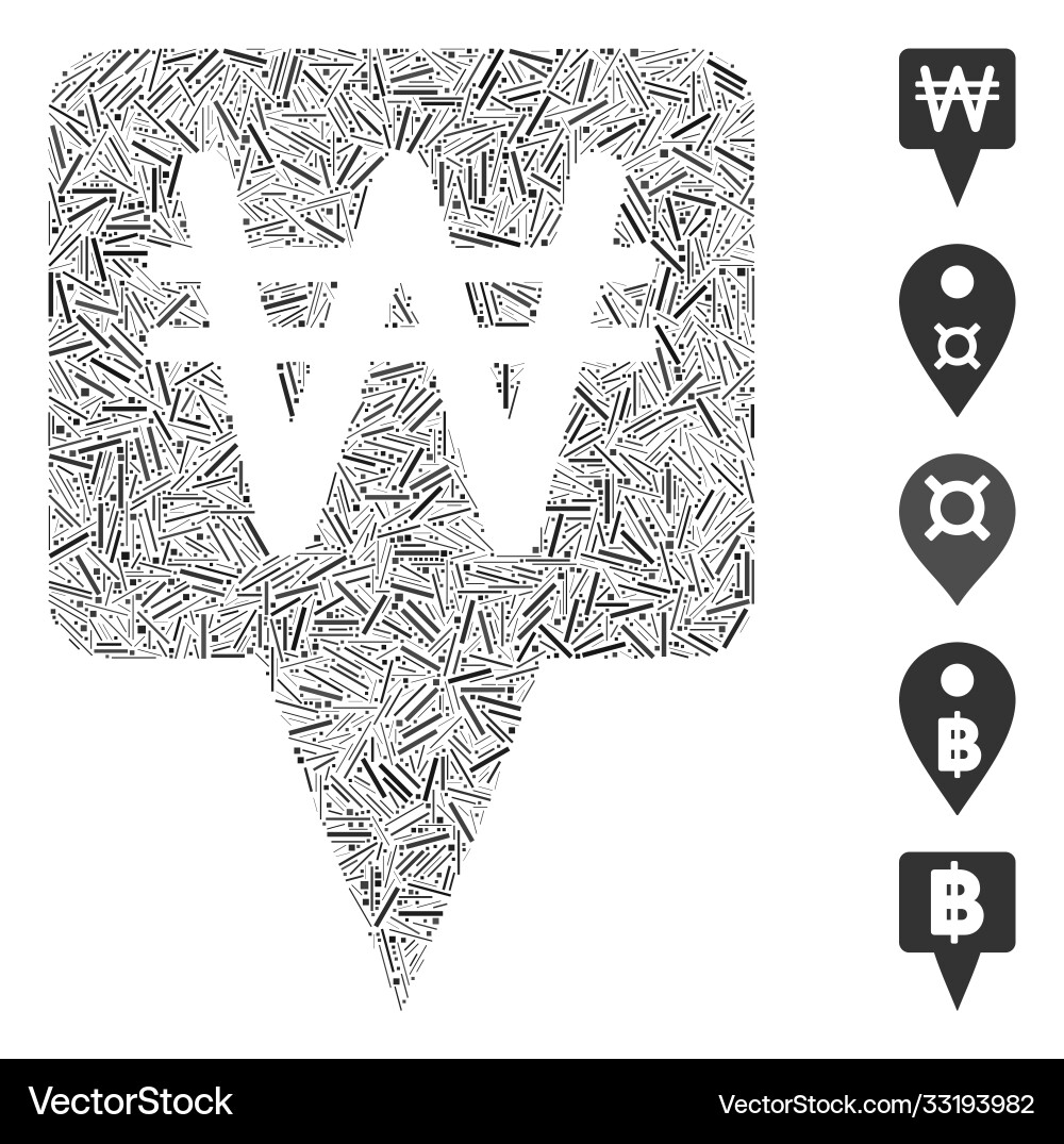 Line mosaic korean won map pointer icon Vector Image