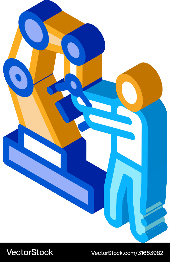 Man and robot arm isometric icon Man and robot arm isometric icon vector image