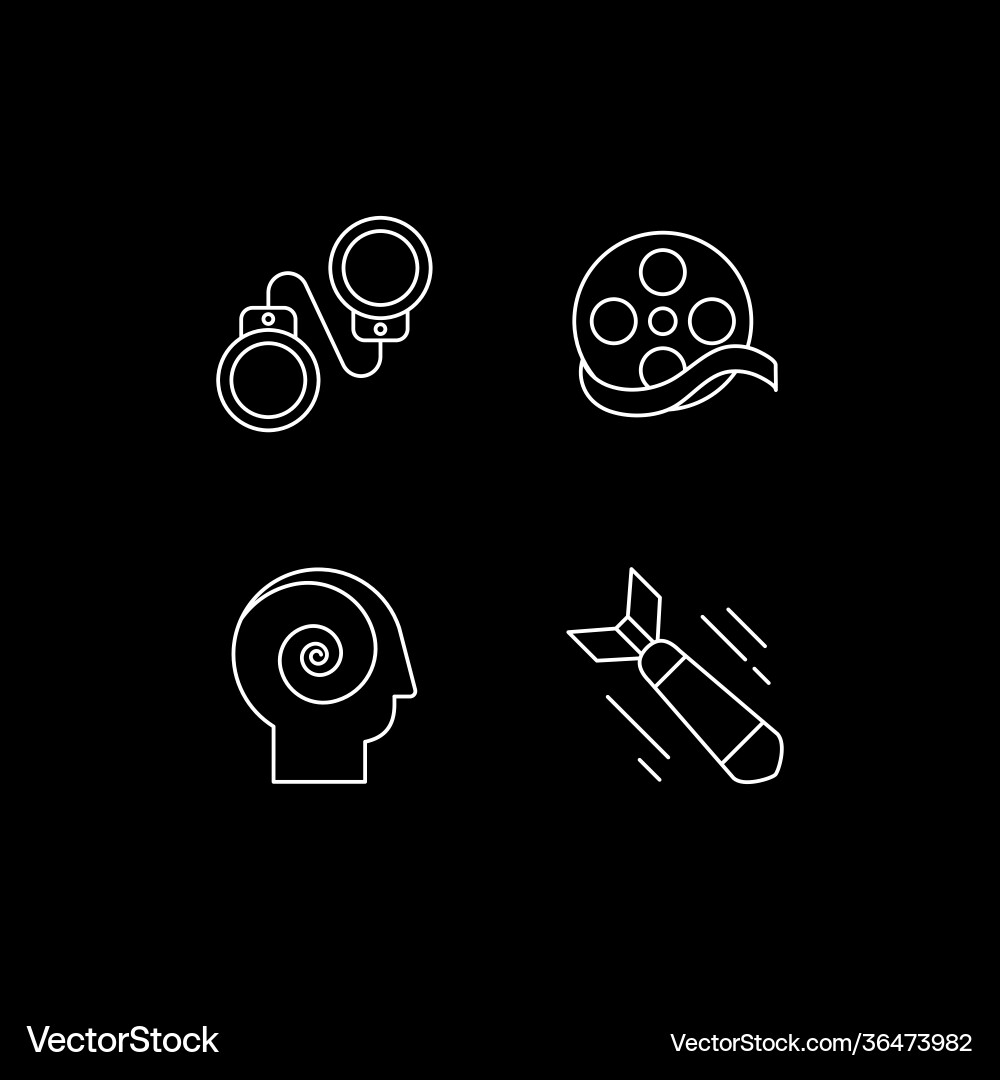 Movie genres categories white linear icons set Movie genres categories white linear icons set vector image