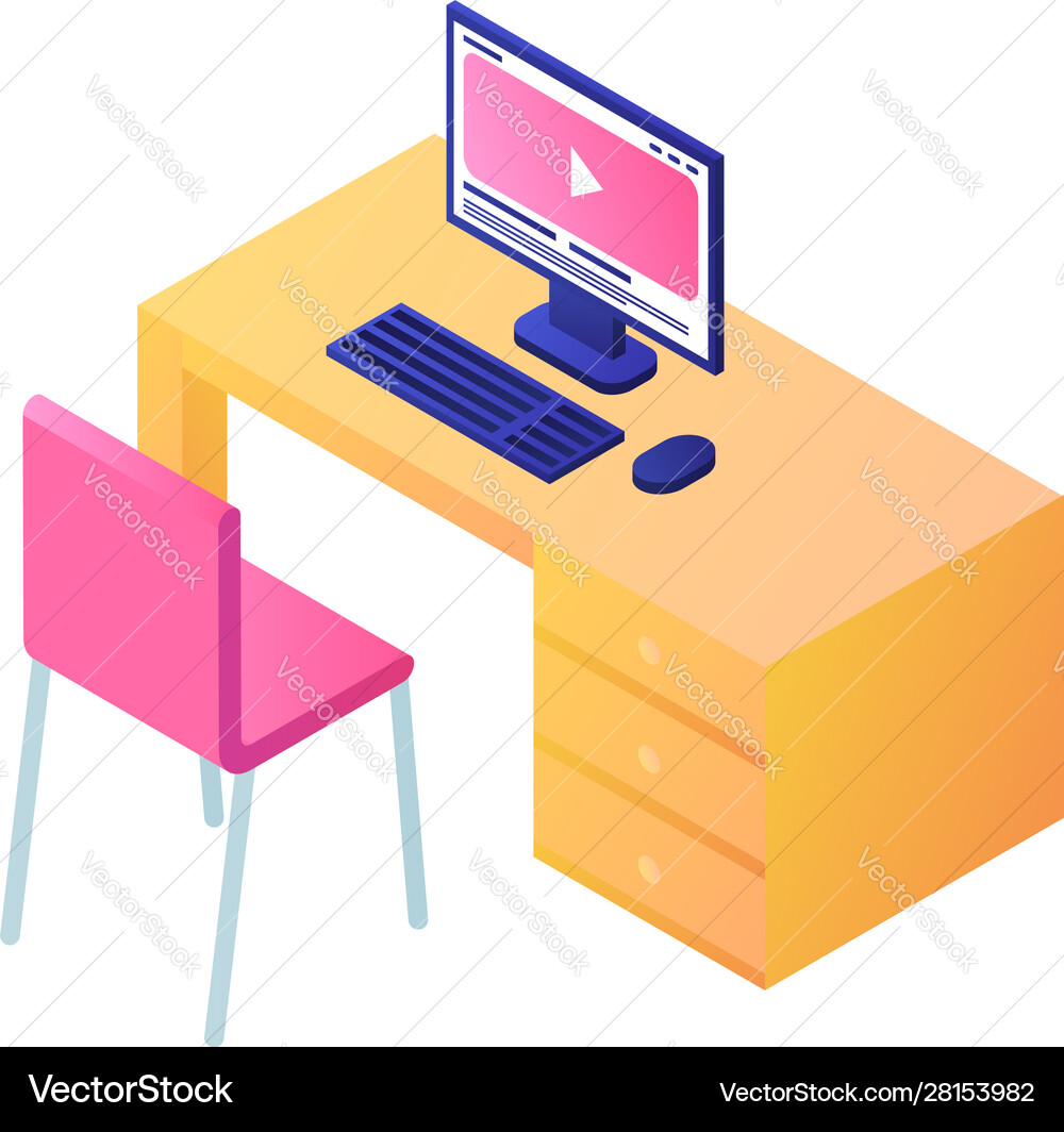 Pc computer on table icon isometric style Pc computer on table icon isometric style vector image