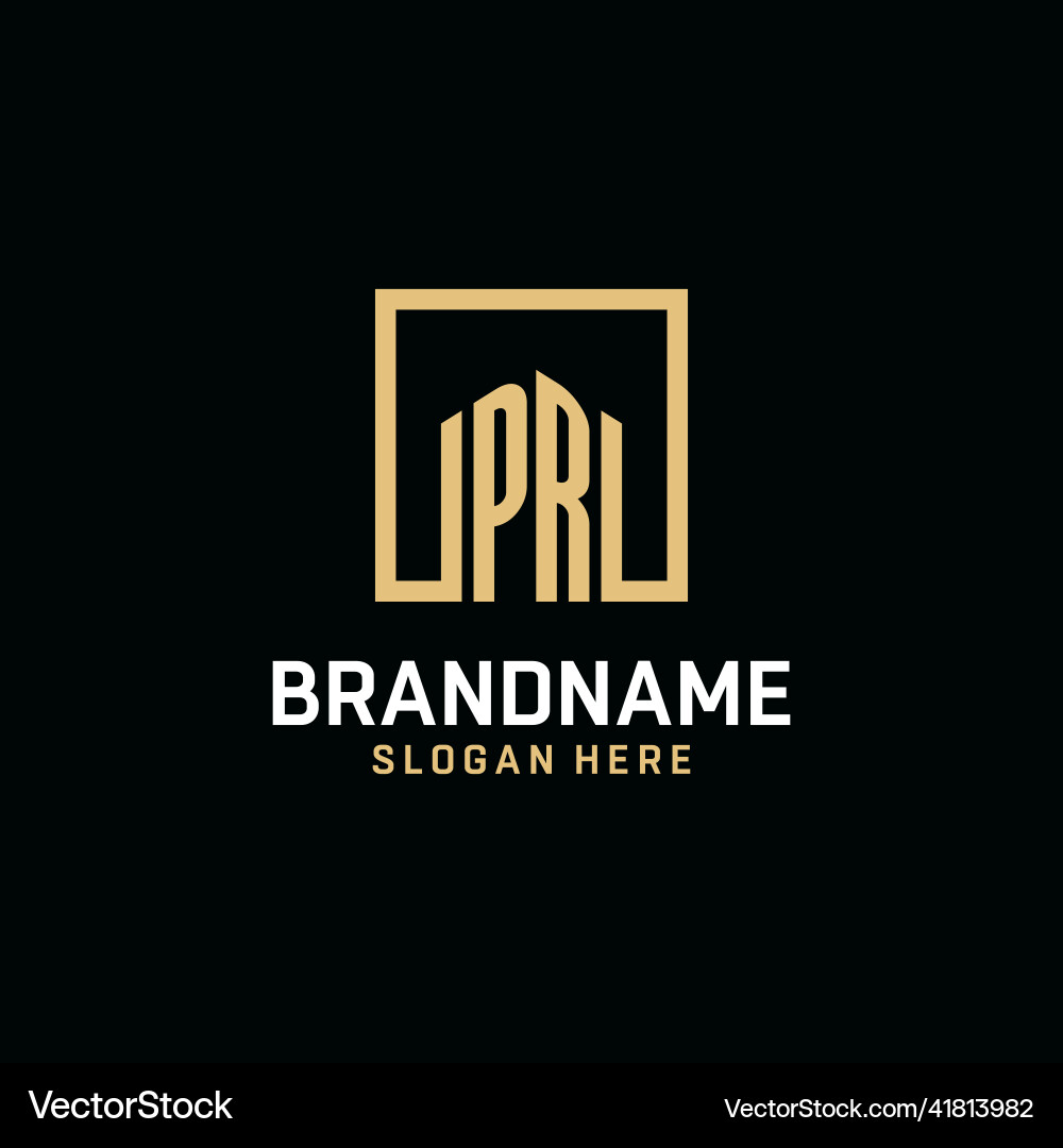Pr initial monogram logo design with square shape Vector Image