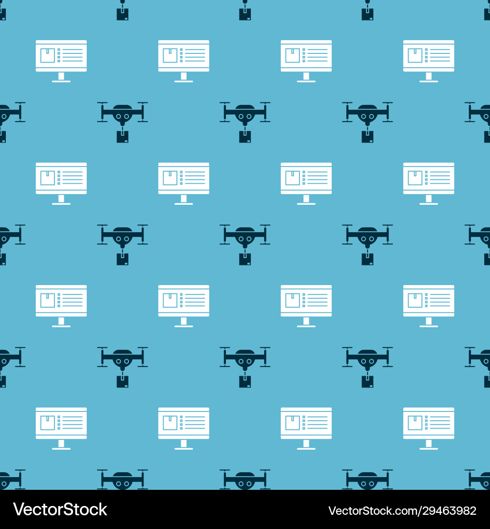 Set delivery drone with package and computer Set delivery drone with package and computer Vector Image